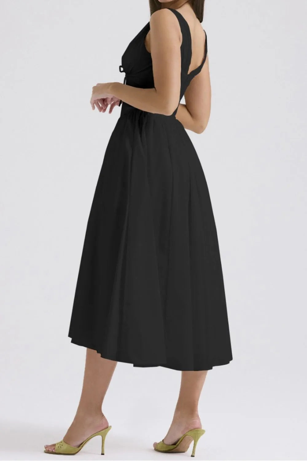 Ruched V-Neck Sleeveless Dress with Pockets - Blushé Belle