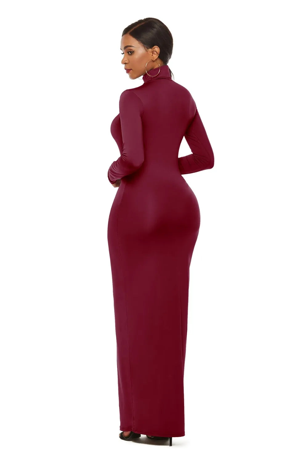 Mock Neck Long Sleeve Maxi Slim Dress - Blushé Belle