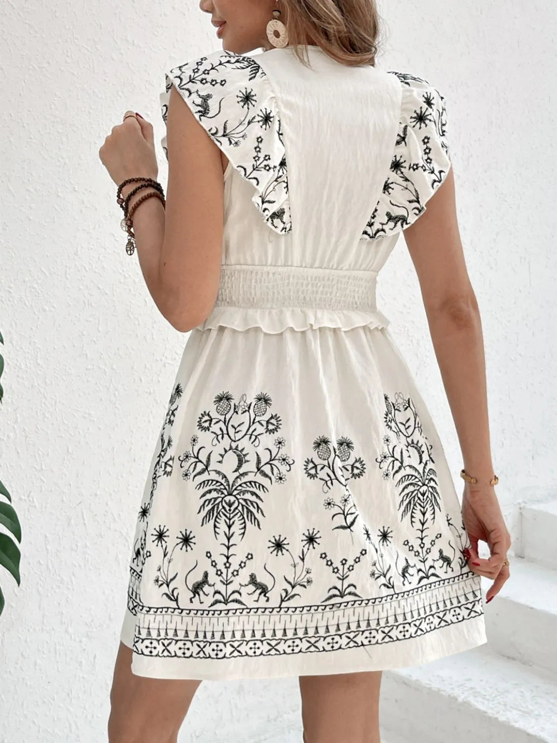 Smocked Ruffled Cap Sleeve Mini Dress - Blushé Belle