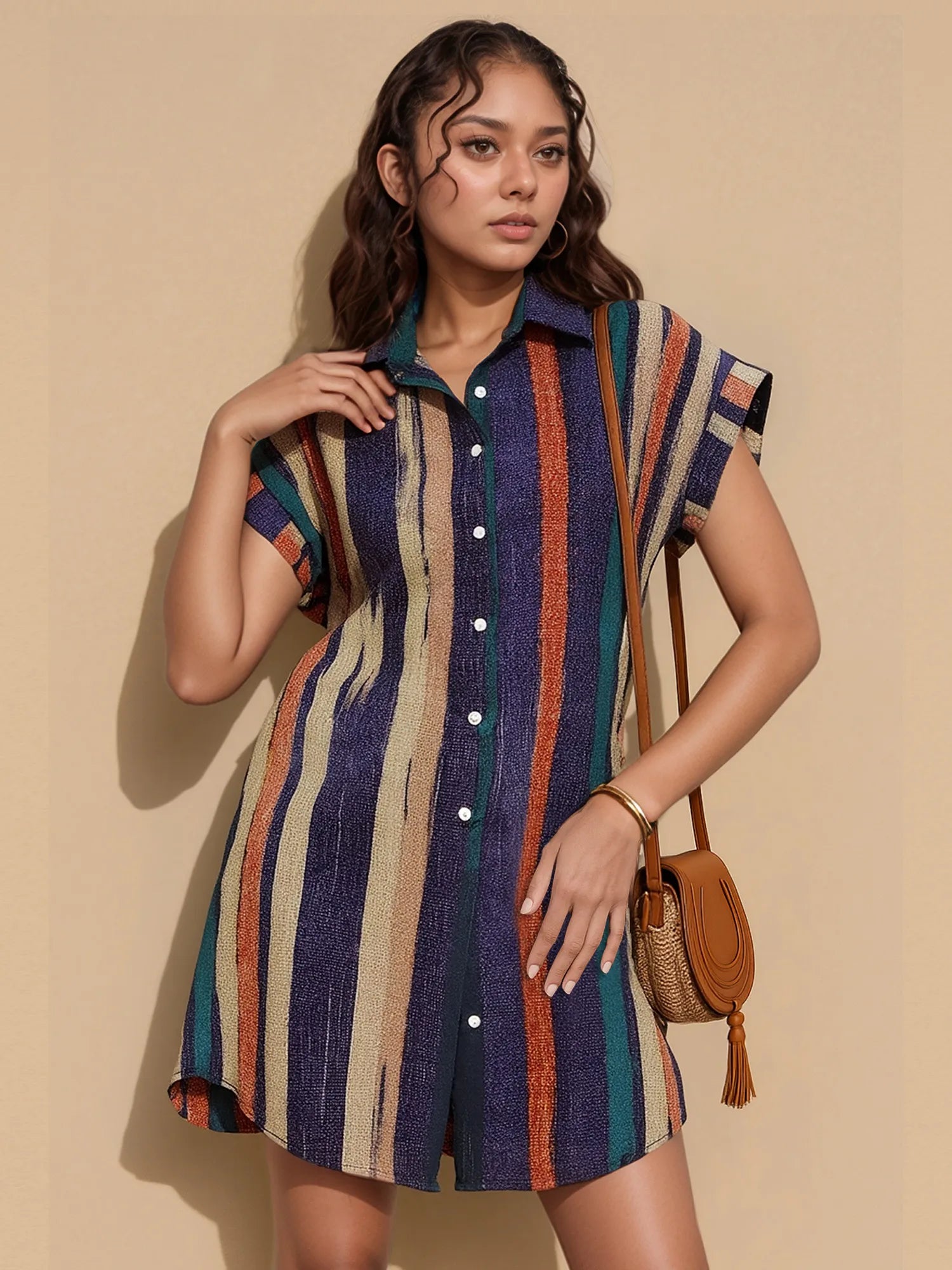 Striped Button-Front Shirt Dress - Blushé Belle