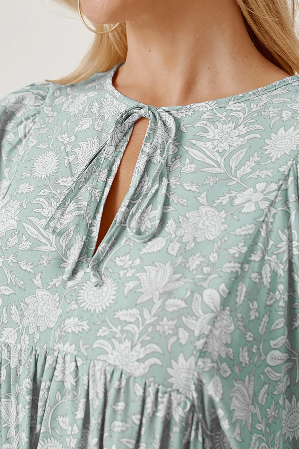 Floral Tie Neck Ruched Babydoll Dress - Blushé Belle