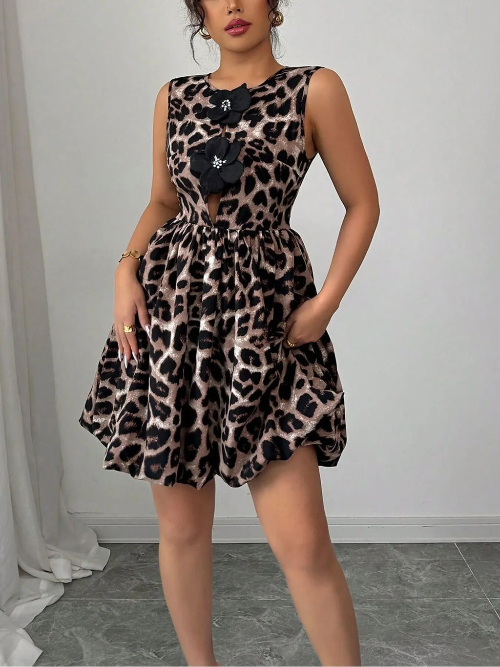 Leopard Print Sleeveless Fit and Flare Mini Dress - Blushé Belle