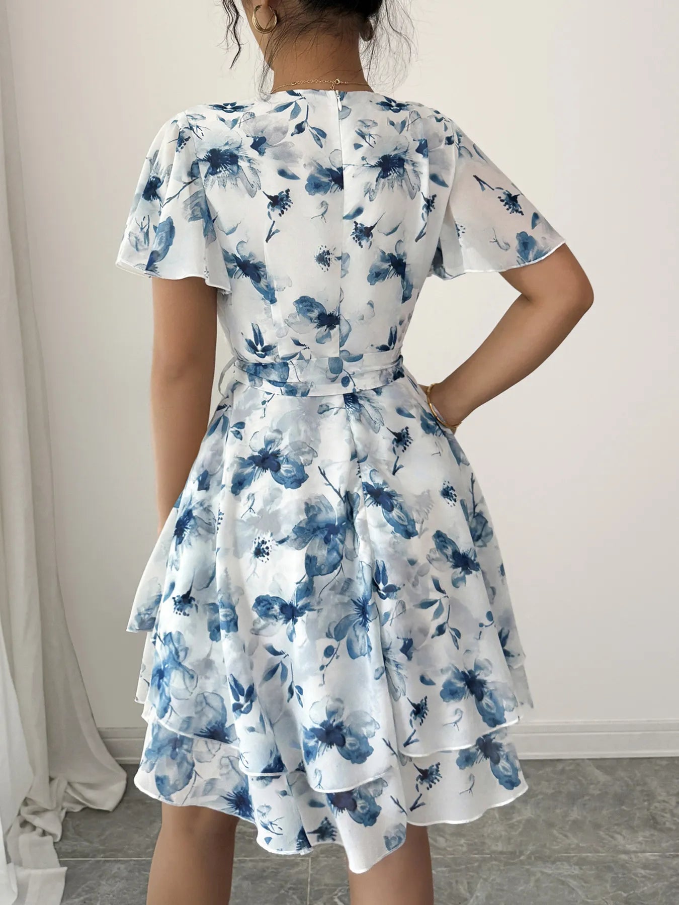 Printed Surplice Layered Mini Dress - Blushé Belle