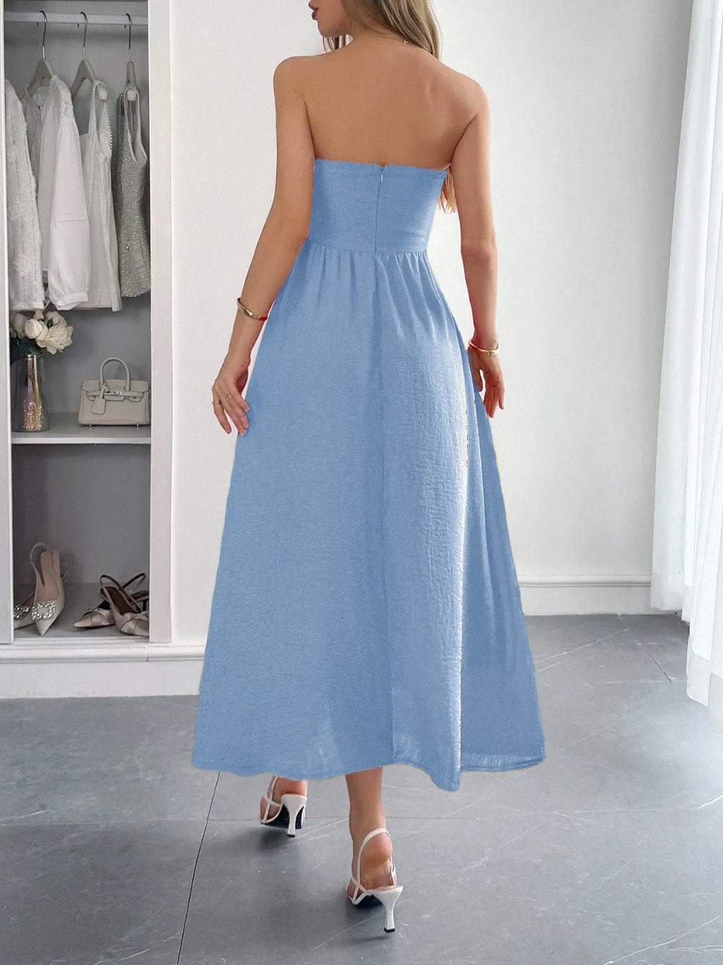 Strapless A-Line Midi Dress with Pockets - Blushé Belle