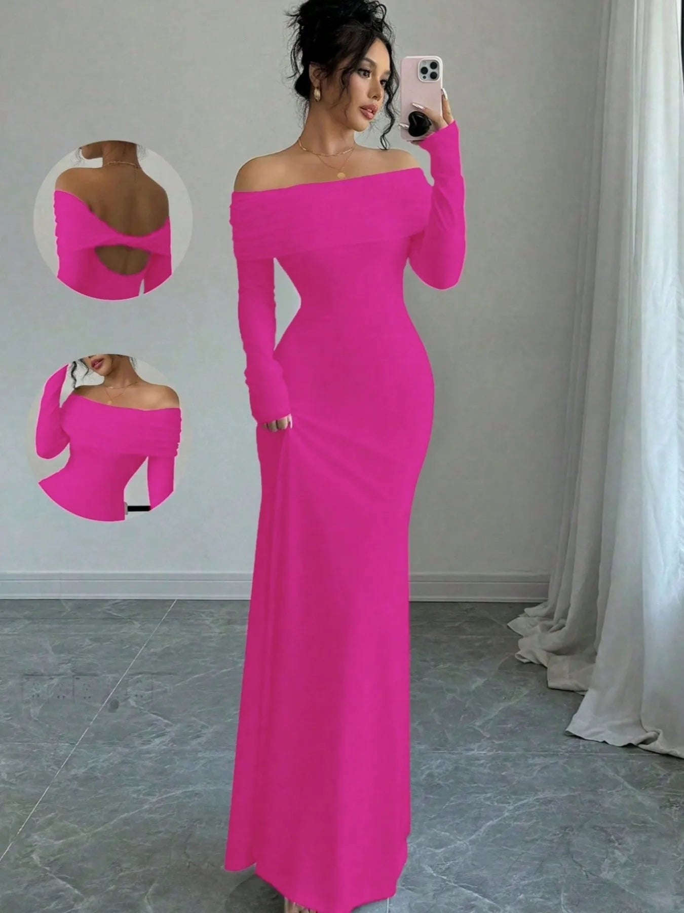 Off-Shoulder Long Sleeve Bodycon Maxi Dress - Blushé Belle