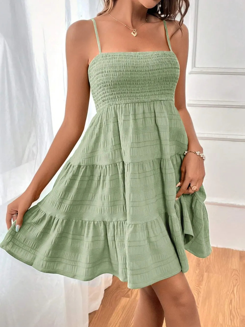 Smocked Tiered Sleeveless Mini Dress - Blushé Belle