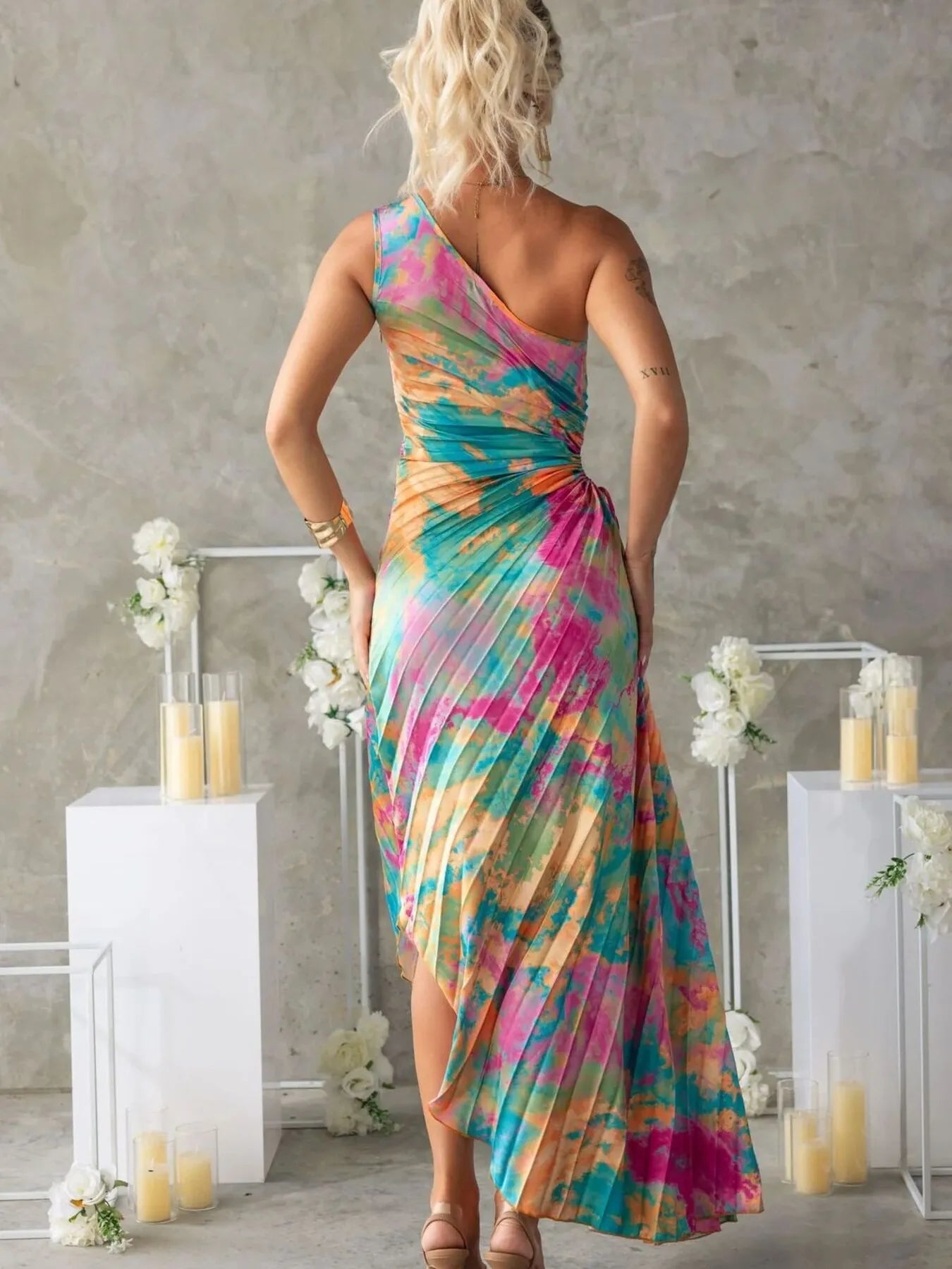 Printed One Shoulder Asymmetrical Maxi Dress - Blushé Belle