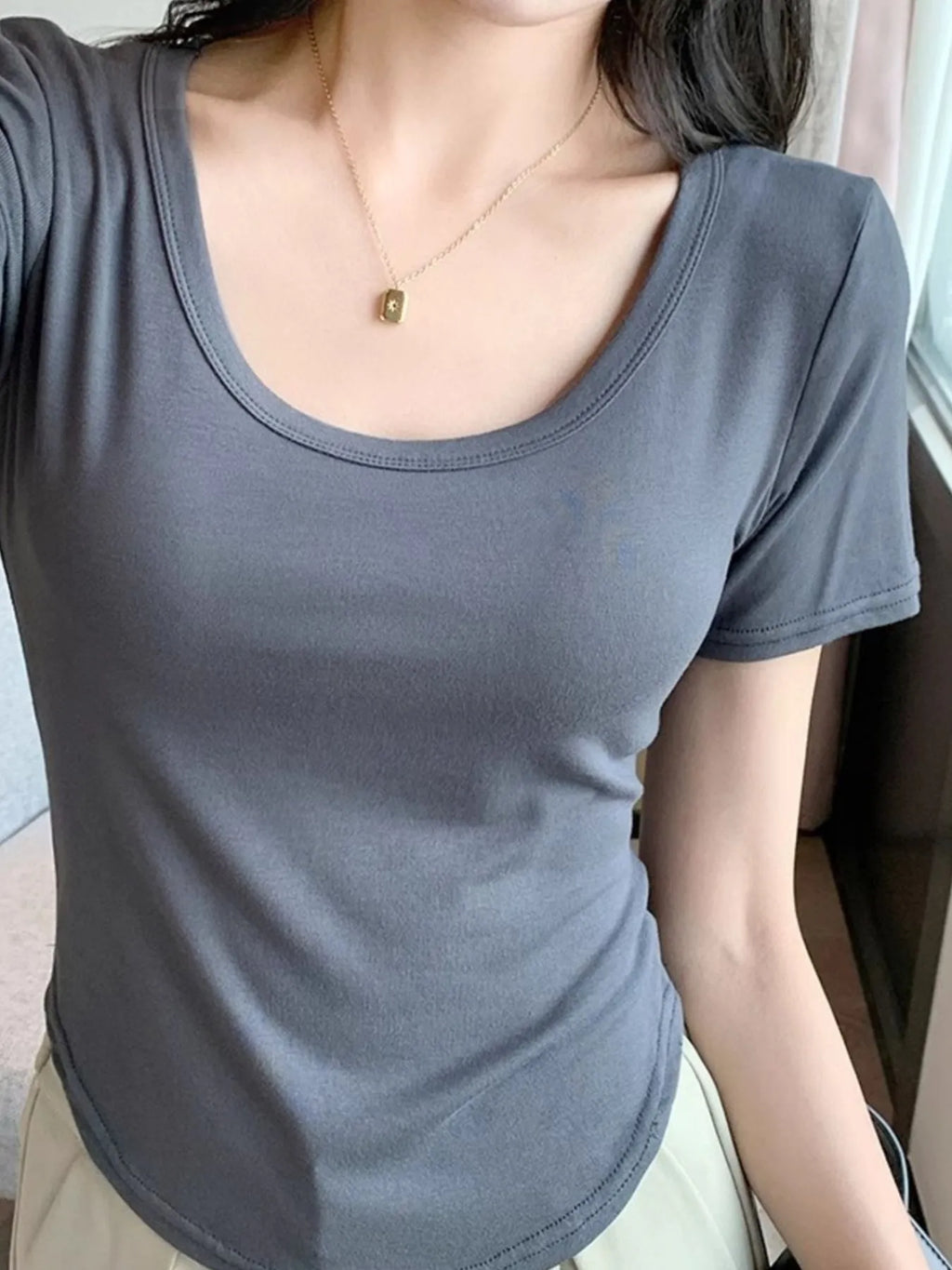 Plus Size Round Neck Short Sleeve T-Shirt - Blushé Belle