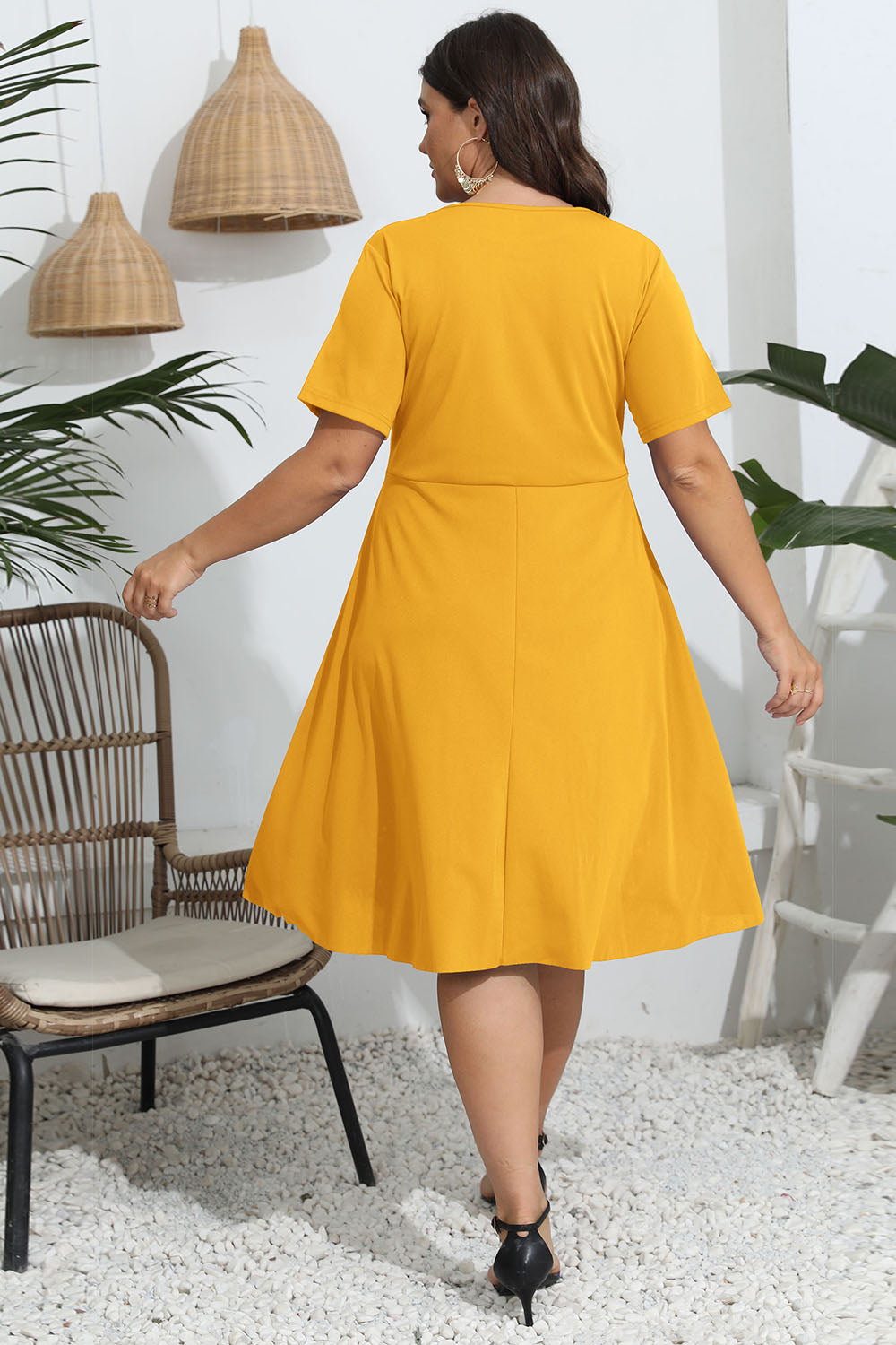 Plus Size Round Neck Openwork Dress - Blushé Belle
