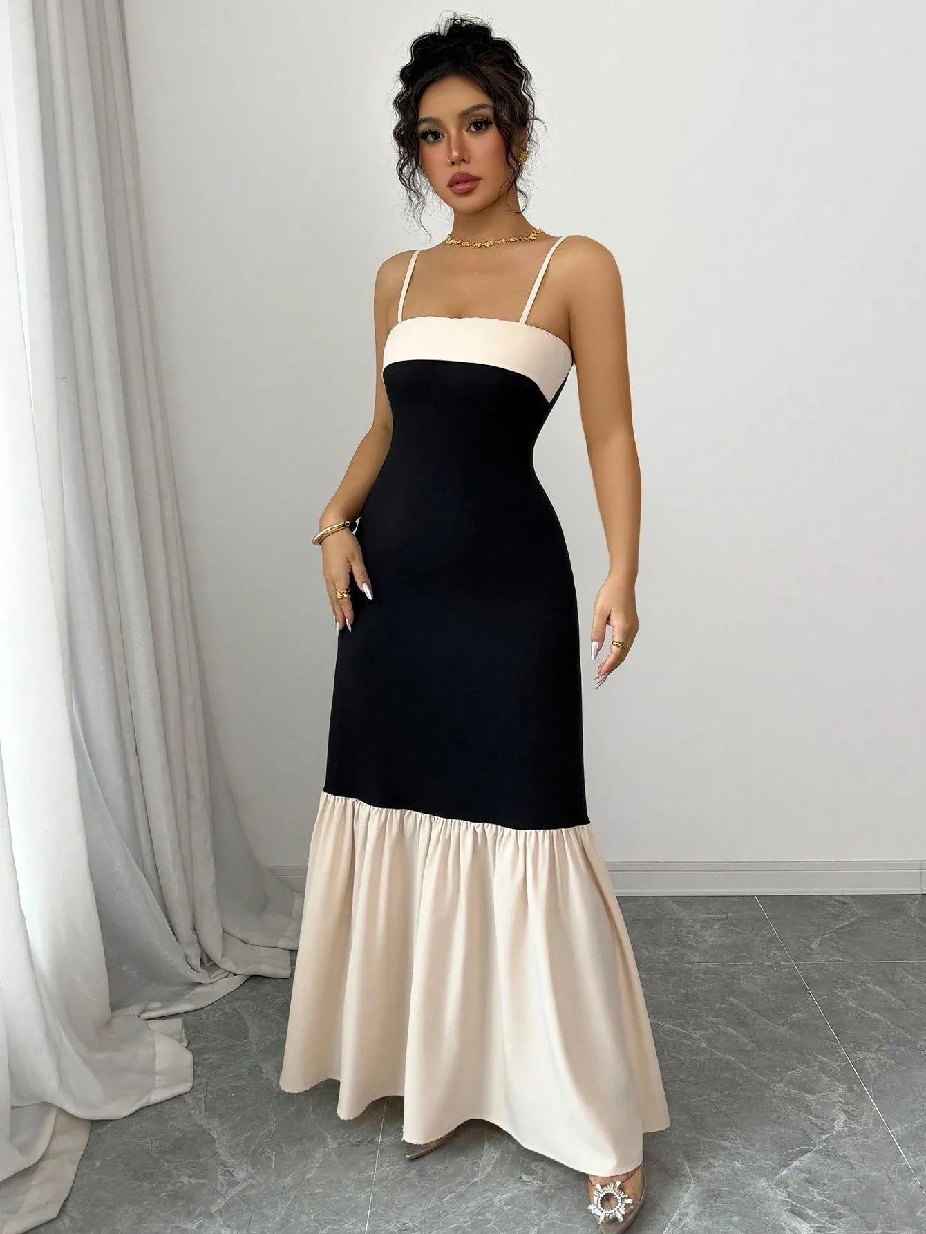 Two-Tone Spaghetti Strap Maxi Dress - Blushé Belle