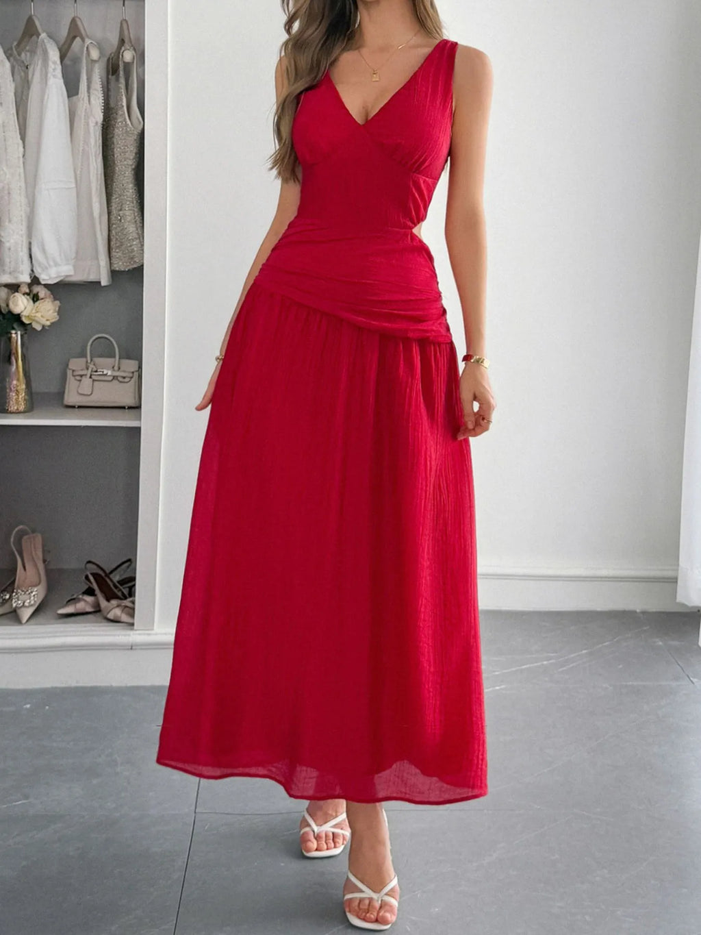 Cutout V-Neck Sleeveless Midi Dress - Blushé Belle