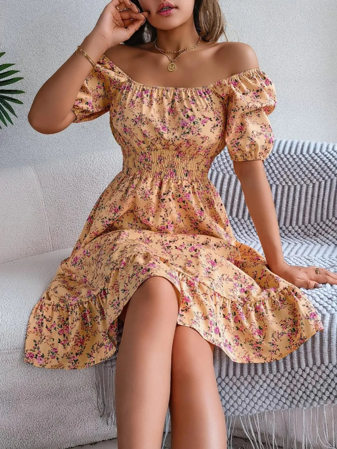 Ruffled Hem Floral Puff Sleeve Dress - Blushé Belle