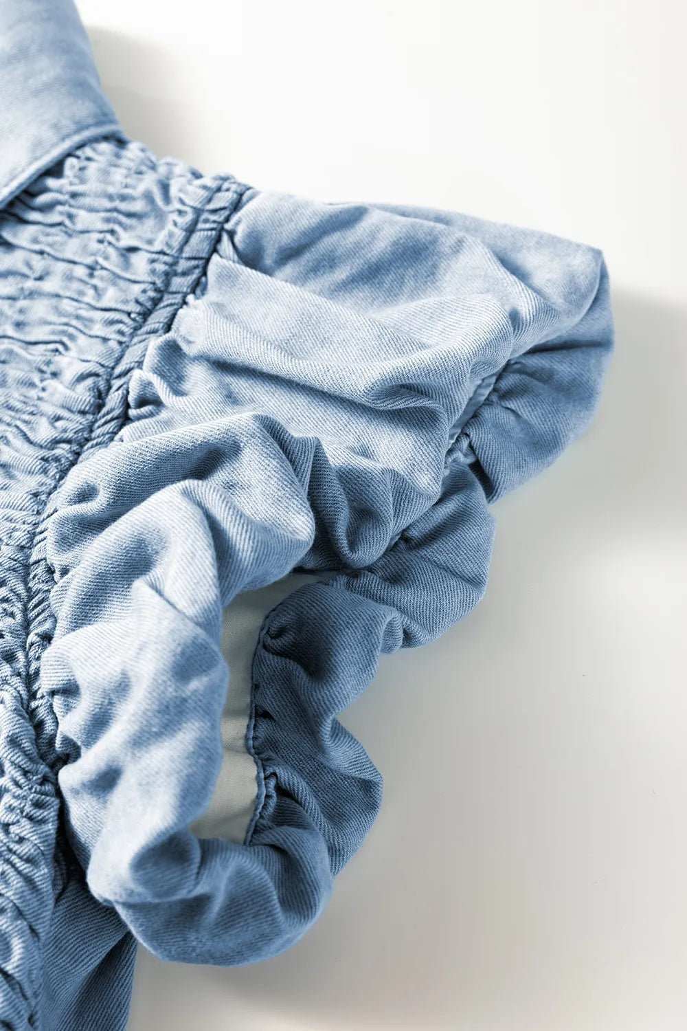Smocked Collared Neck Cap Sleeve Denim Dress - Blushé Belle