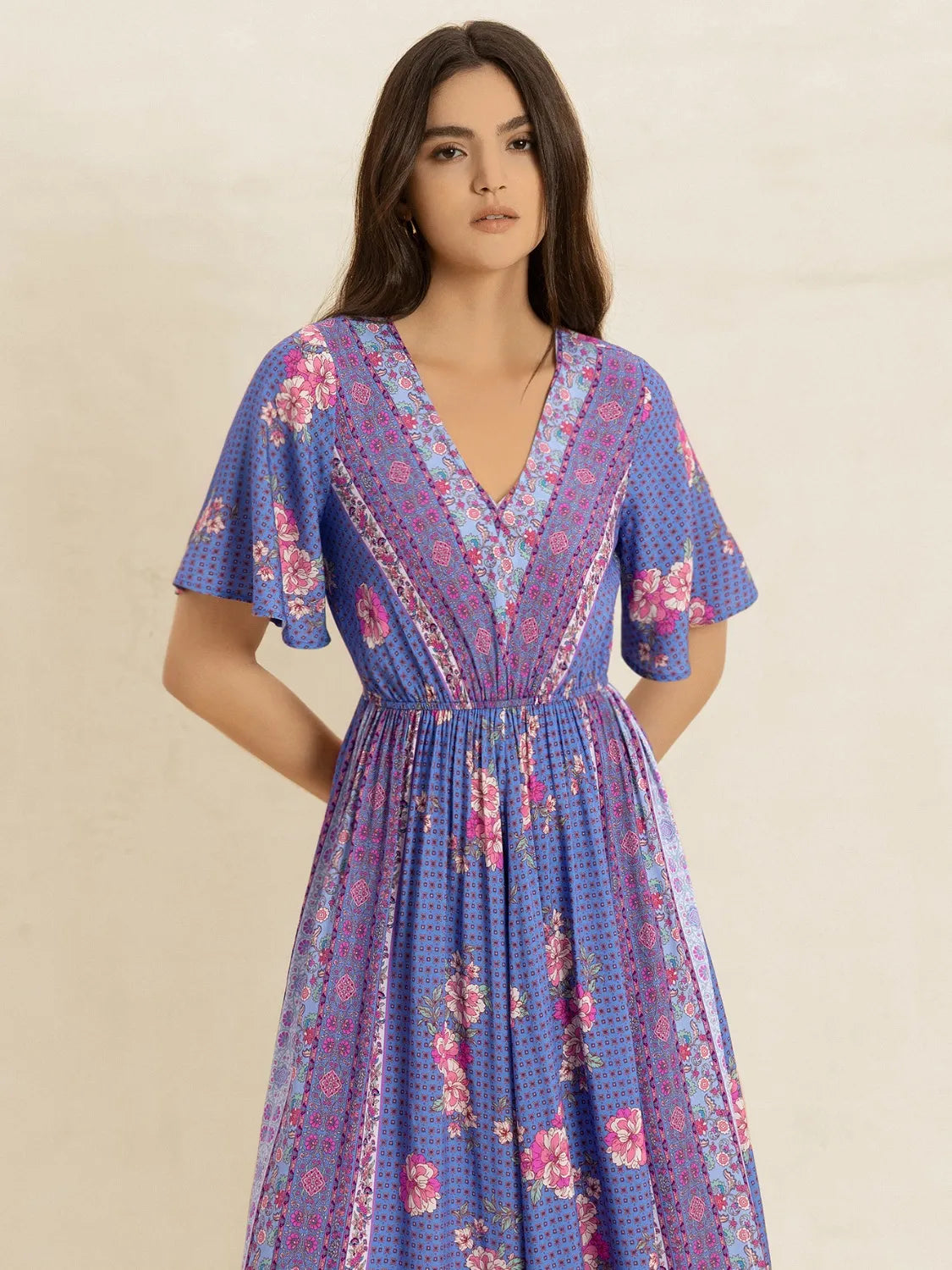 Printed Short Sleeve Midi Dress - Blushé Belle