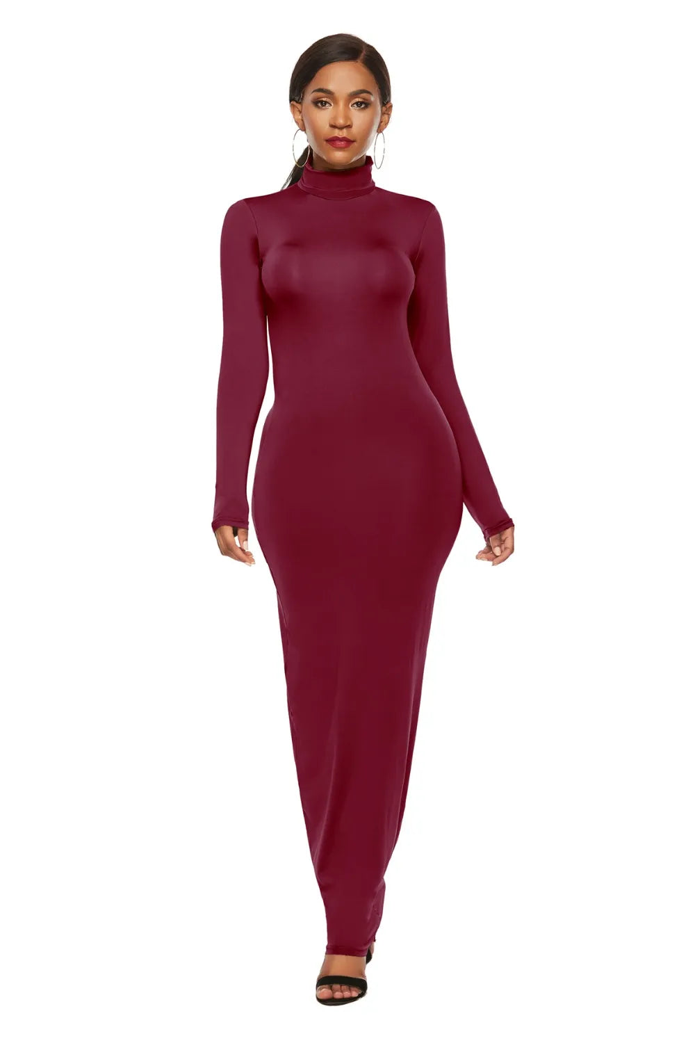 Mock Neck Long Sleeve Maxi Slim Dress - Blushé Belle