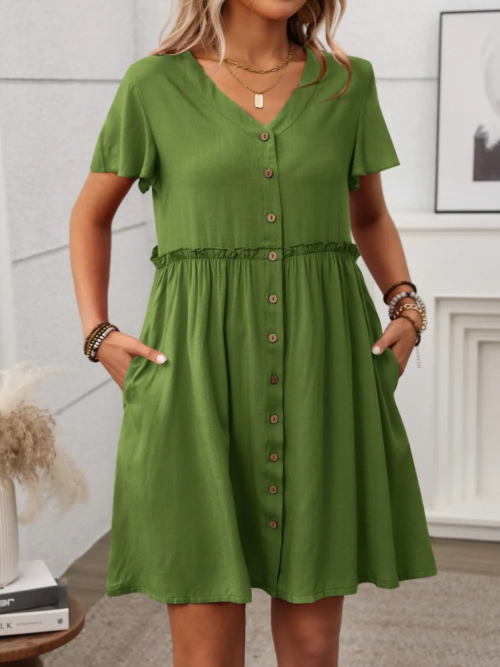 Button Front Flutter Sleeve Dress - Blushé Belle