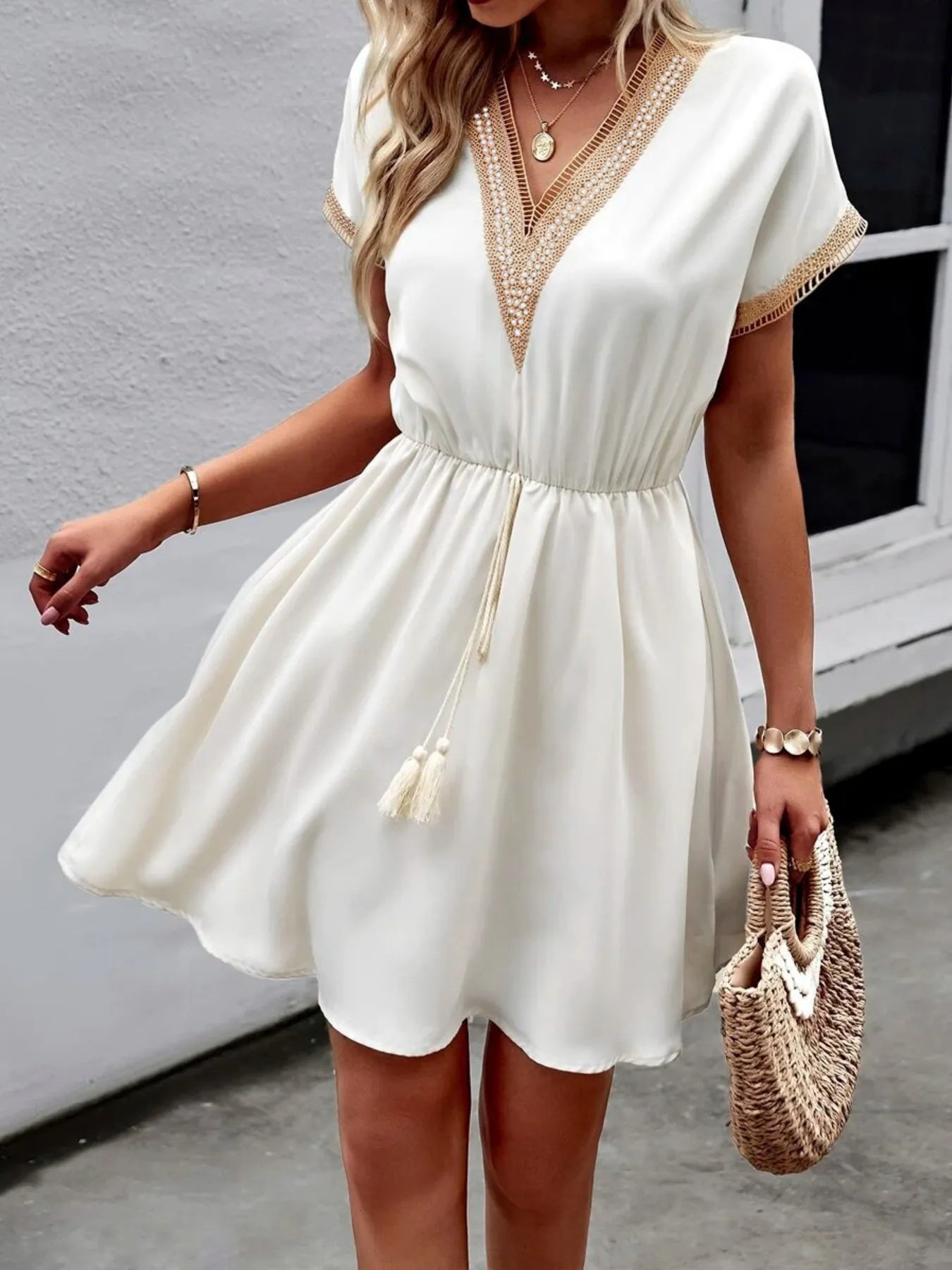 V-Neck Short Sleeve Mini Dress - Blushé Belle
