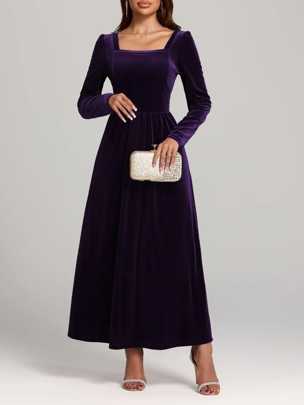 Velvet Square Neck Long Sleeve Dress - Blushé Belle