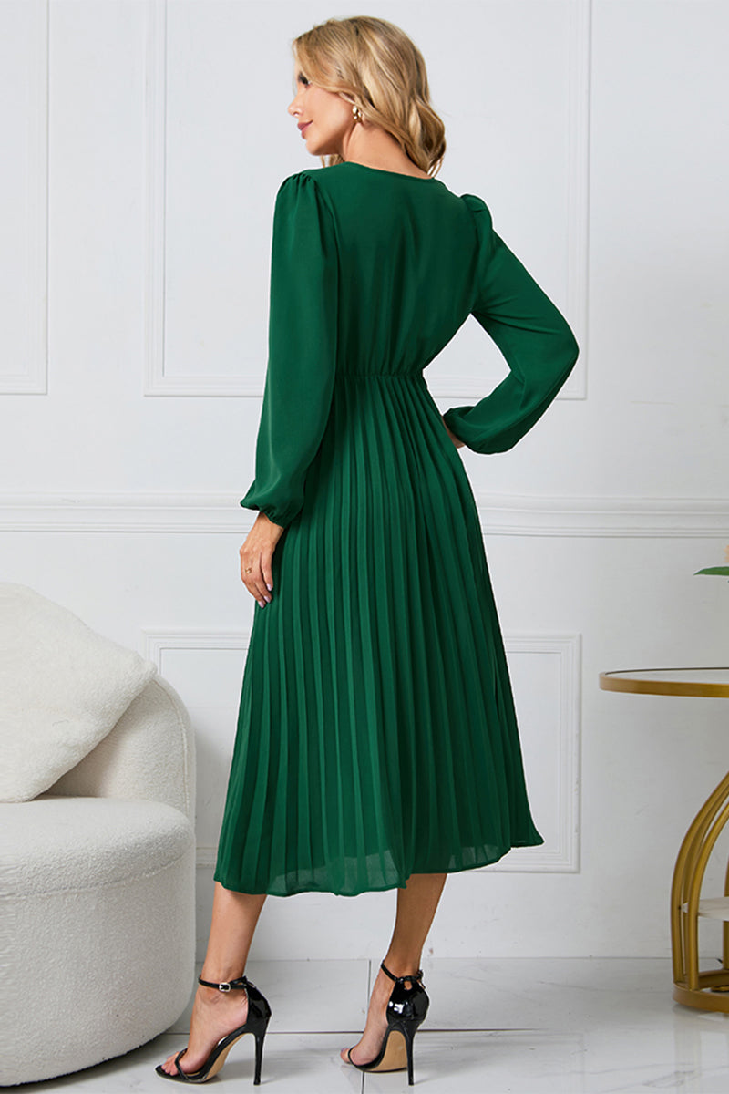 V-Neck Long Sleeve Tie Waist Midi Dress - Blushé Belle