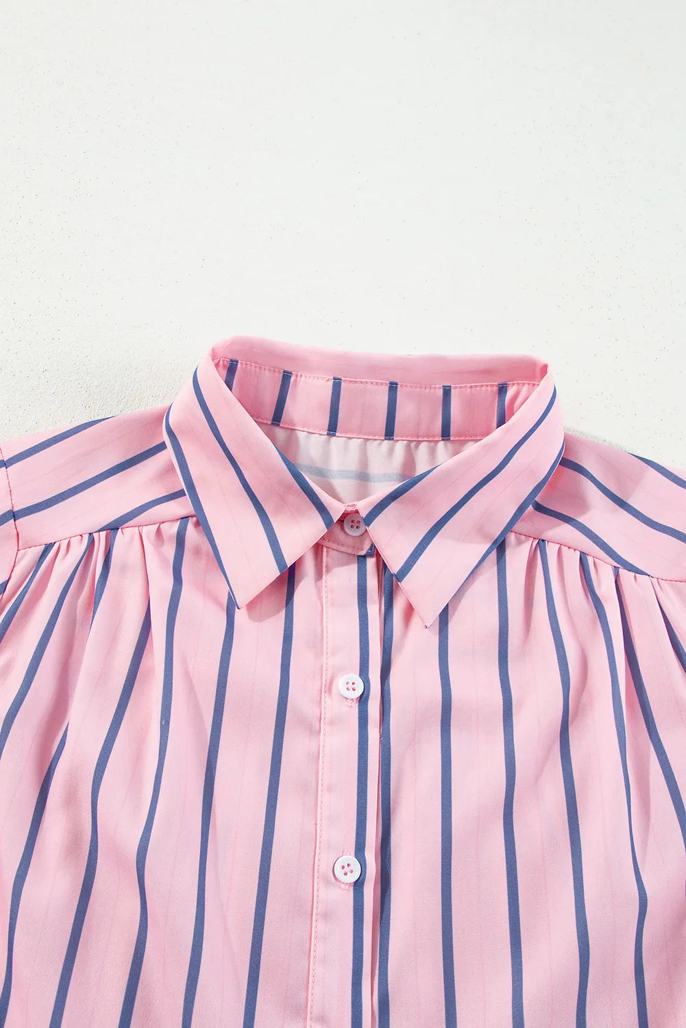 Striped Collared Neck Long Sleeve Mini Shirt Dress - Blushé Belle