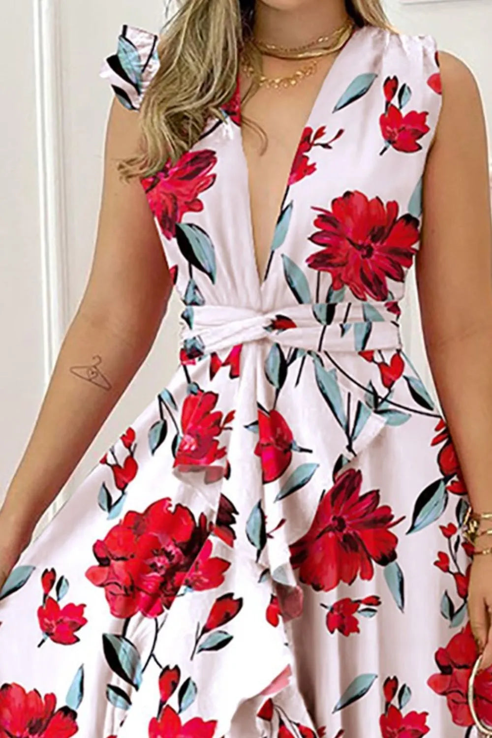 Ruffled Plunge Sleeveless Maxi Dress - Blushé Belle