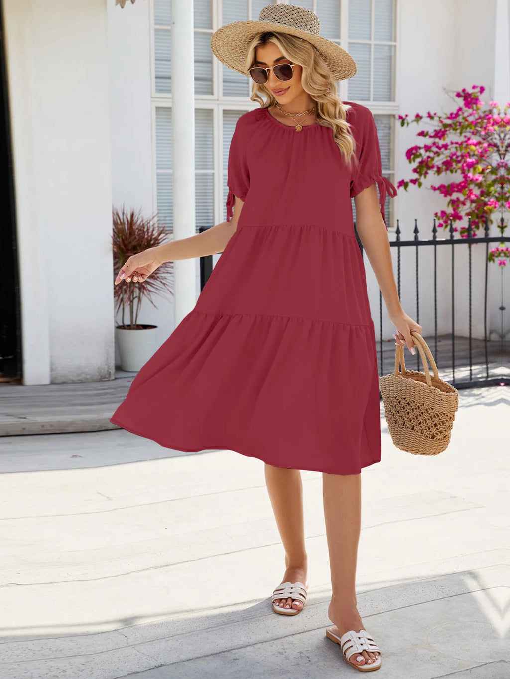 Tiered Round Neck Summer Dress - Blushé Belle