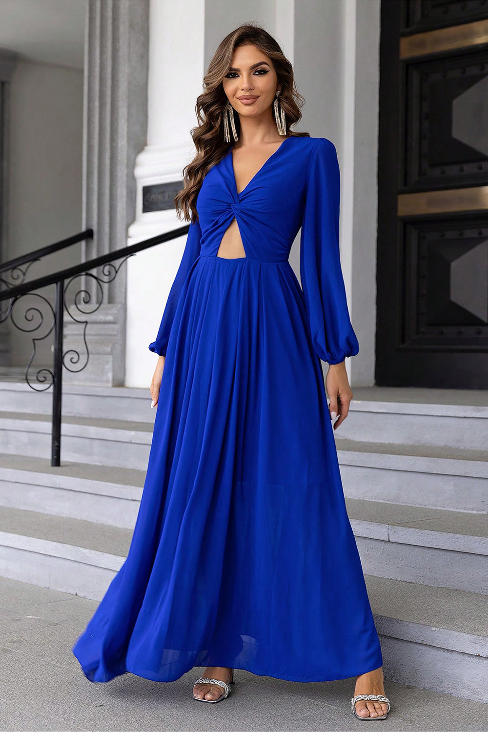 Twist Front Cutout Long Sleeve Dress - Blushé Belle