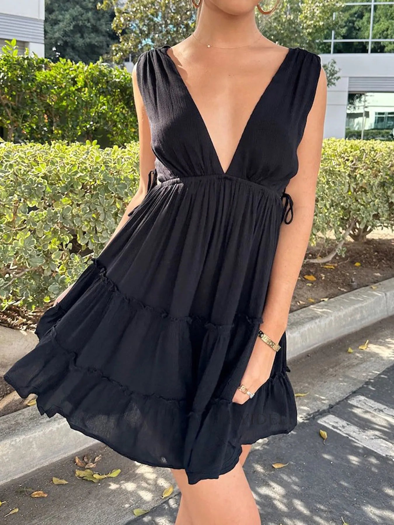 Deep V-Neck Tiered Mini Dress - Blushé Belle
