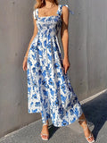 Floral Smocked Midi Dress with Tie Shoulders - Blushé Belle