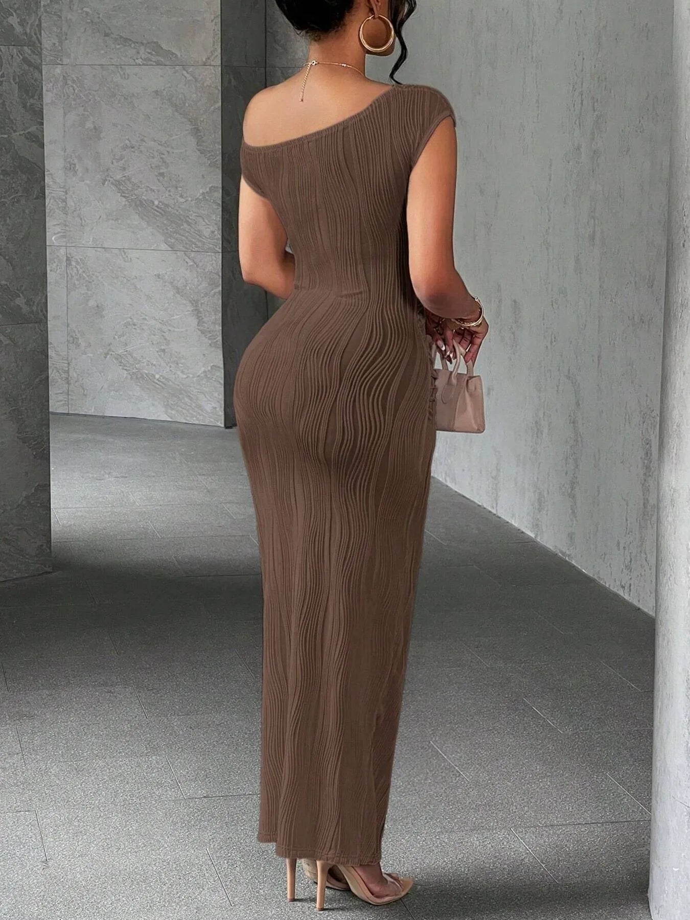 Textured Single Shoulder Bodycon Maxi Dress - Blushé Belle