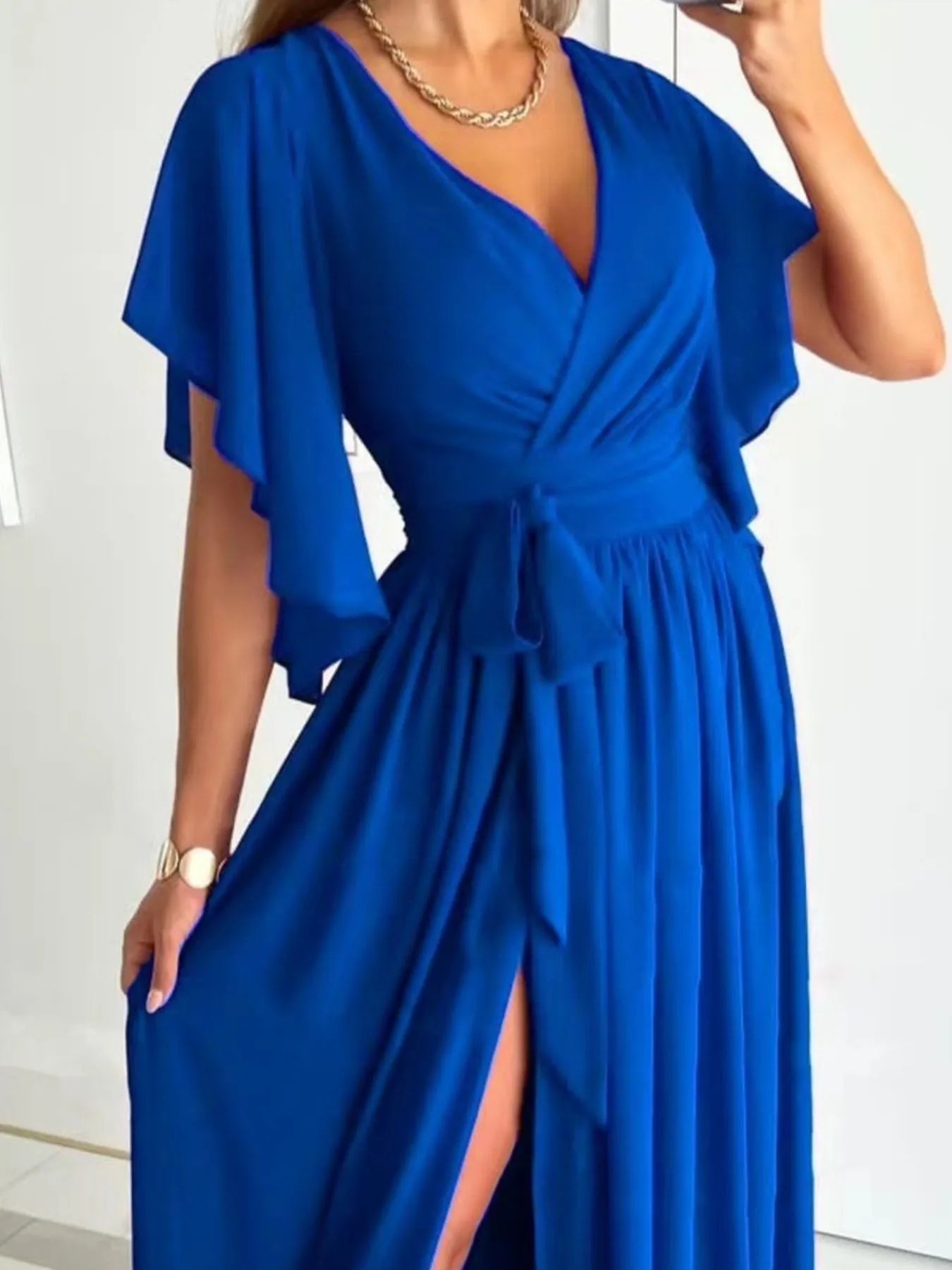 Flutter Sleeve Surplice Tie Waist Dress - Blushé Belle