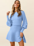 Round Neck Lantern Sleeve Sweater Dress - Blushé Belle