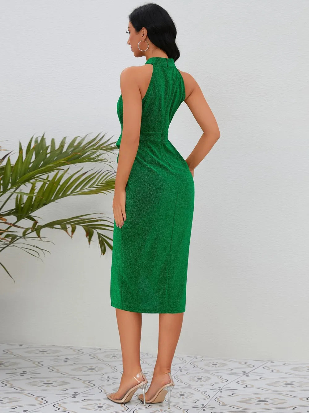 Slit Ruched Mock Neck Sleeveless Dress - Blushé Belle