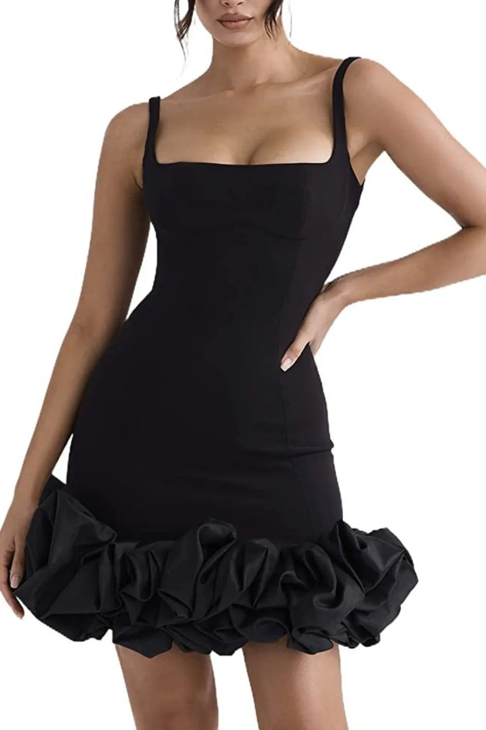 Ruched Square Neck Sleeve Mini Dress - Blushé Belle