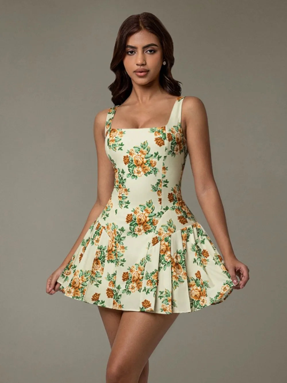 Floral Sleeveless Mini Pleated Dress - Blushé Belle