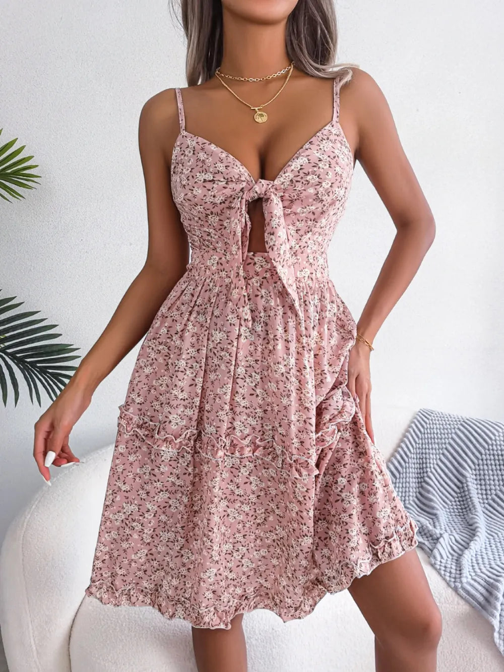 Frill Ditsy Floral Spaghetti Strap Mini Dress - Blushé Belle