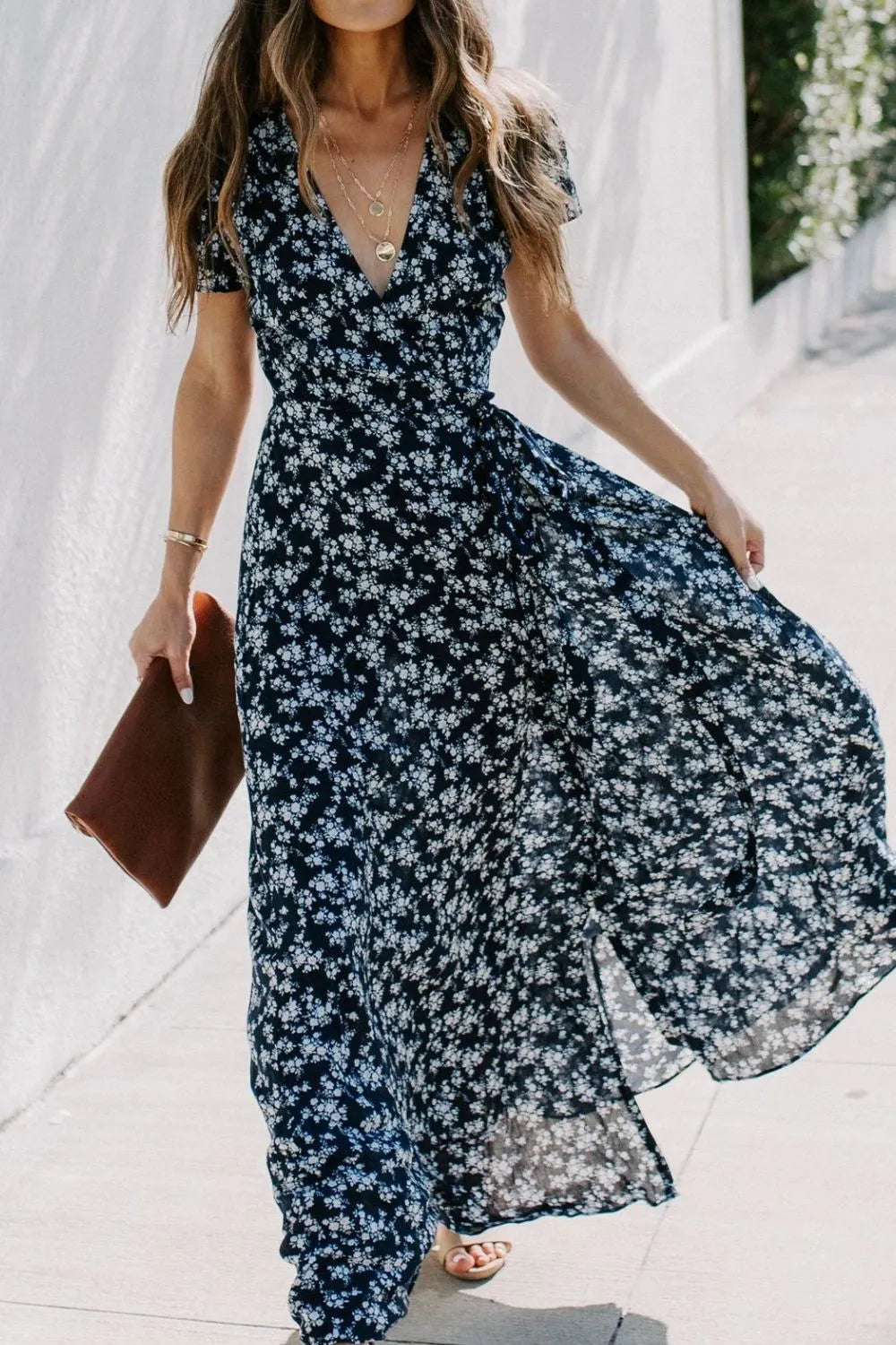 Floral Surplice Short Sleeve Dress - Blushé Belle