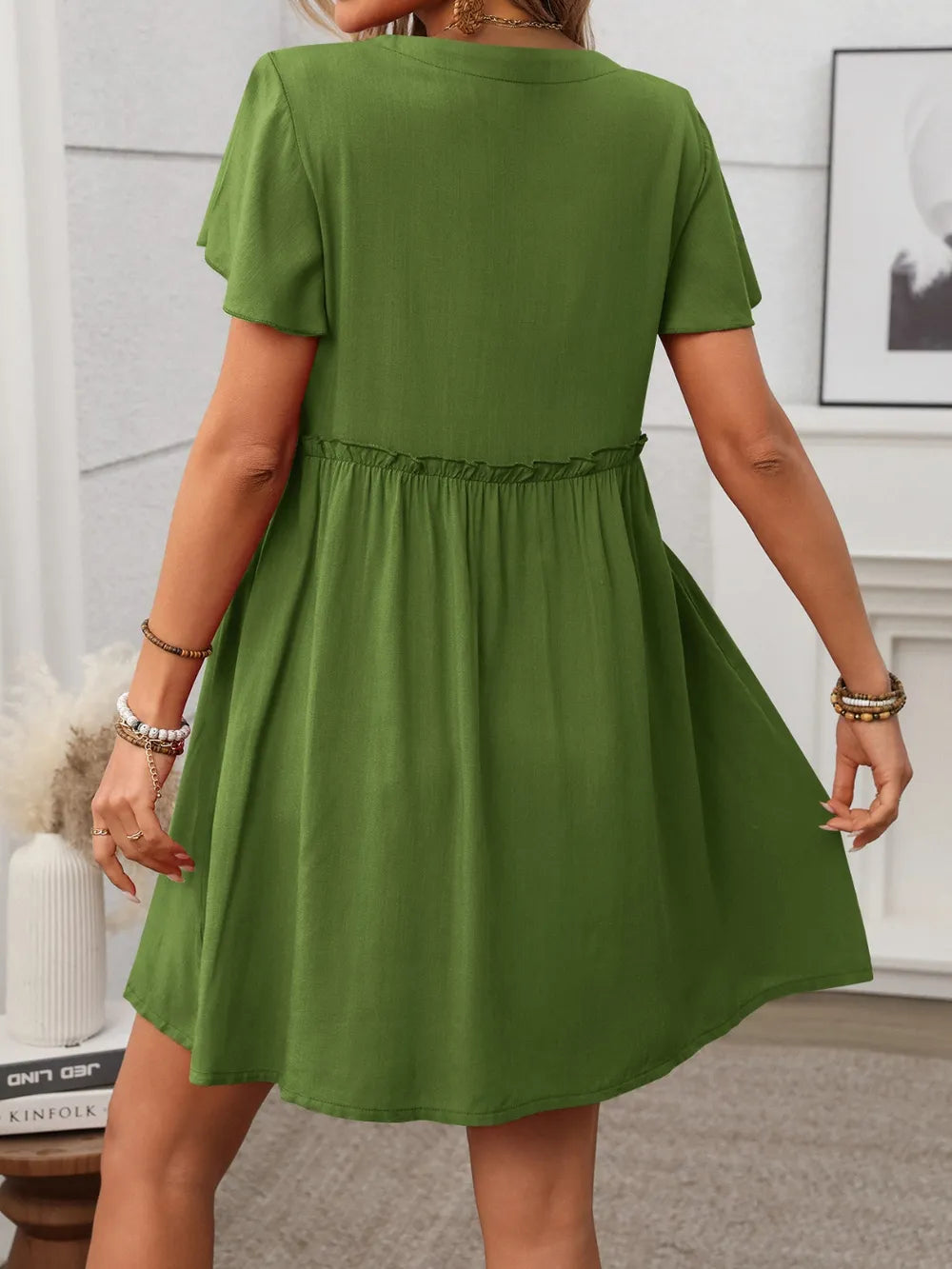 Button Front Flutter Sleeve Dress - Blushé Belle