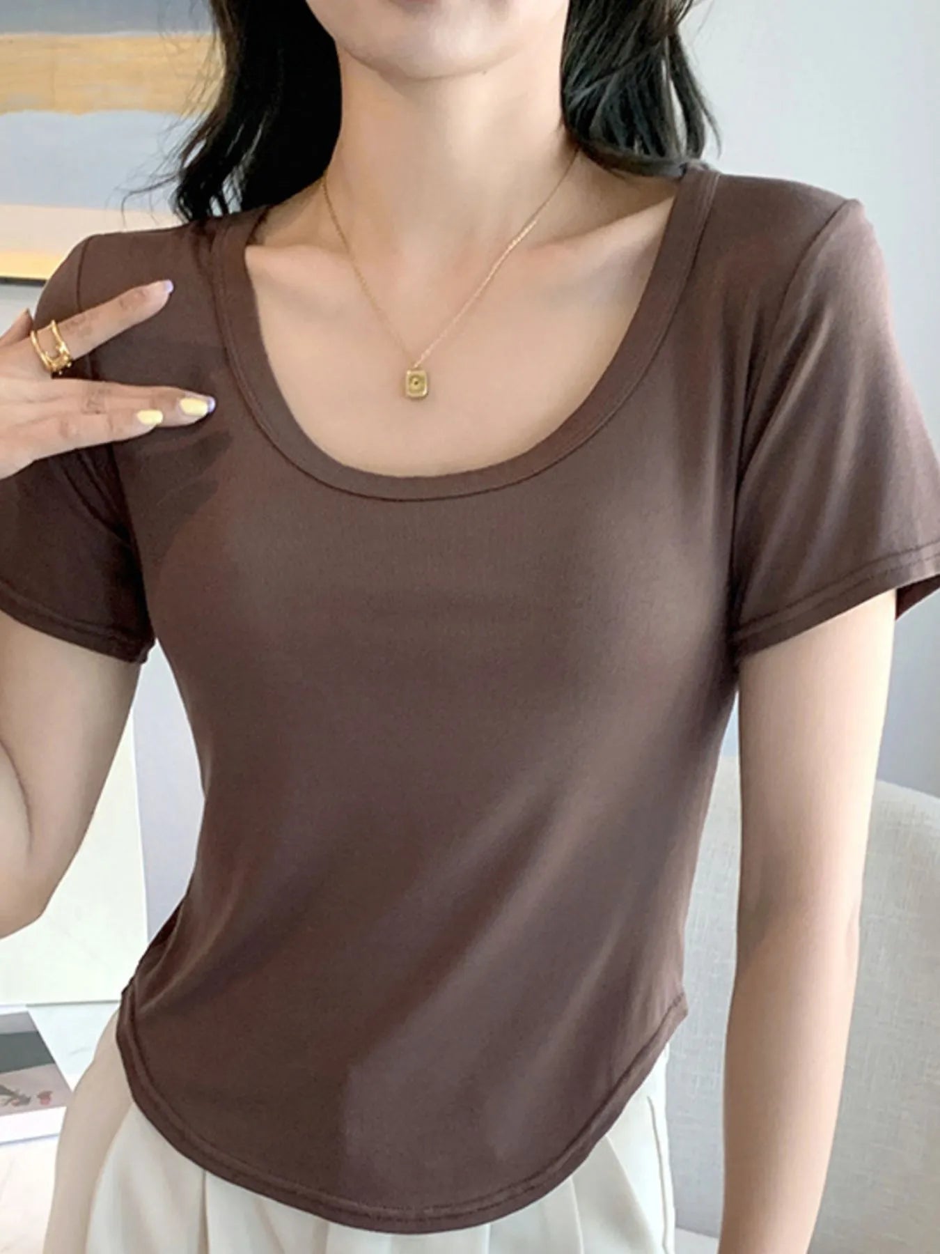 Plus Size Round Neck Short Sleeve T-Shirt - Blushé Belle