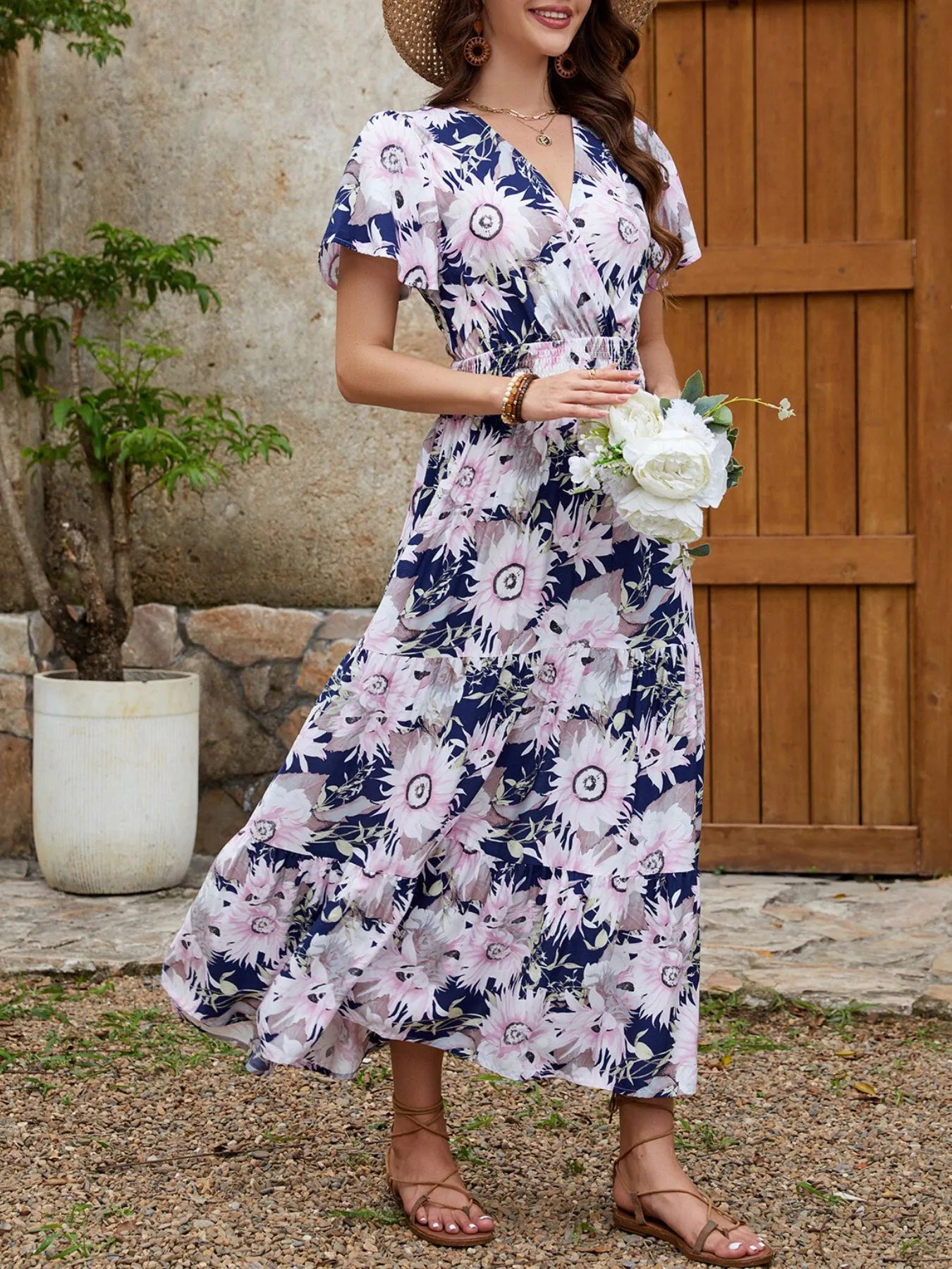 Floral Print Surplice Midi Dress - Blushé Belle