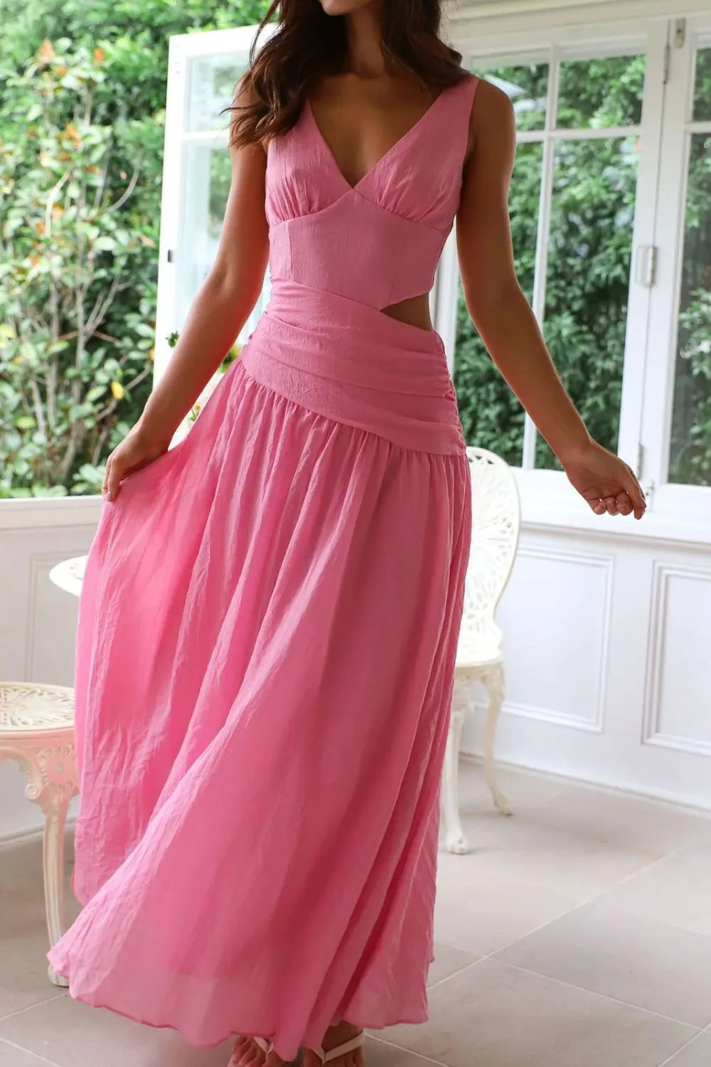 Cutout Back V-Neck Dress - Blushé Belle