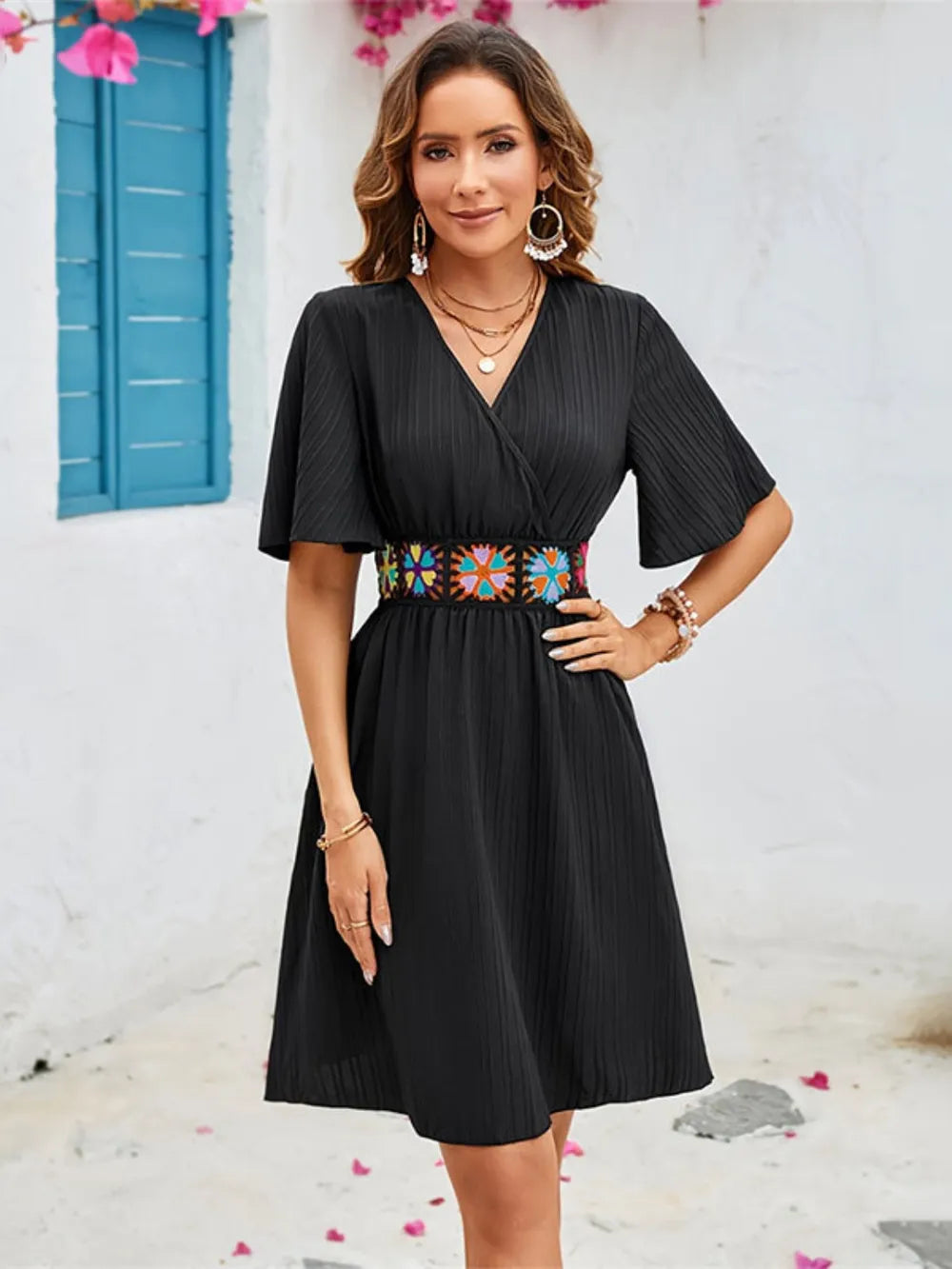Surplice Flutter Sleeve Mini Dress - Blushé Belle