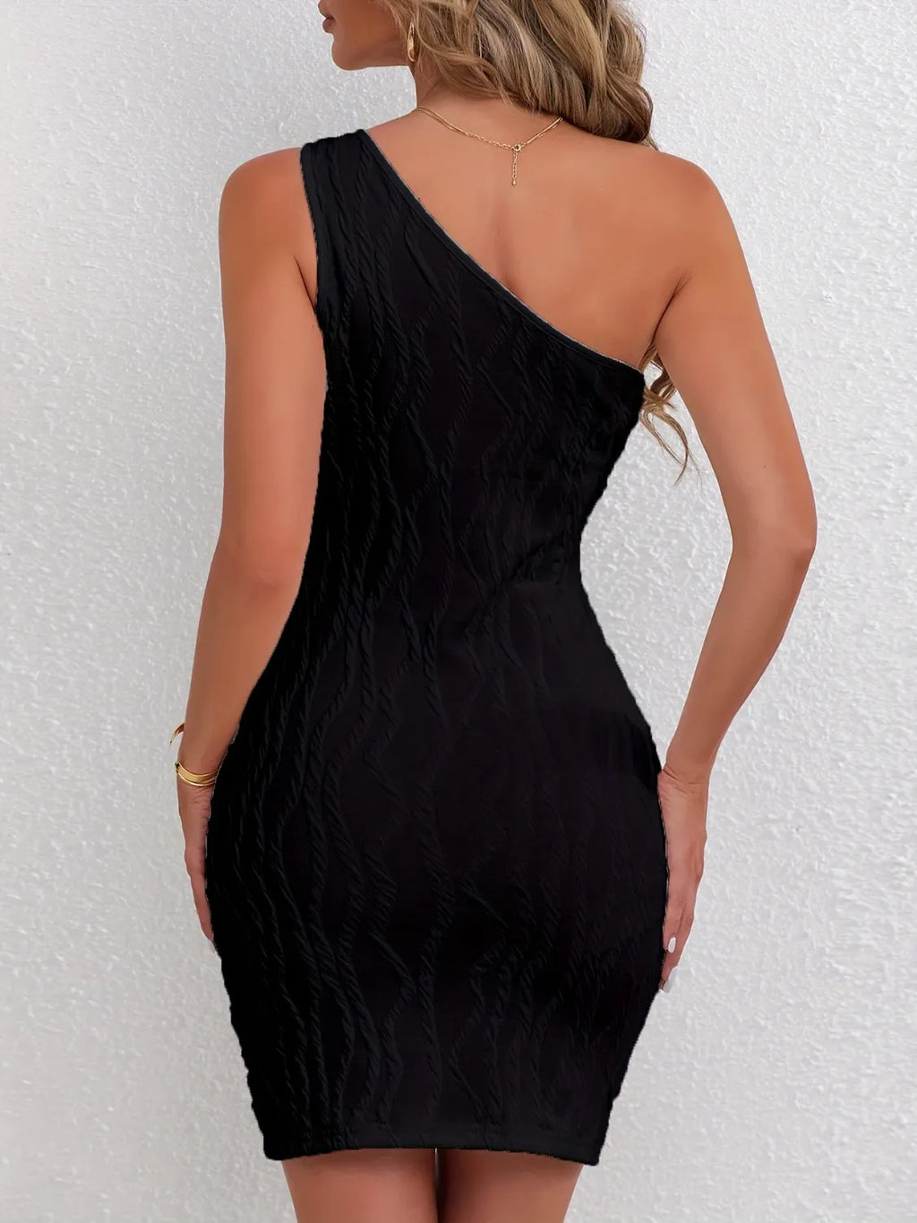 Textured Single Shoulder Mini Dress - Blushé Belle