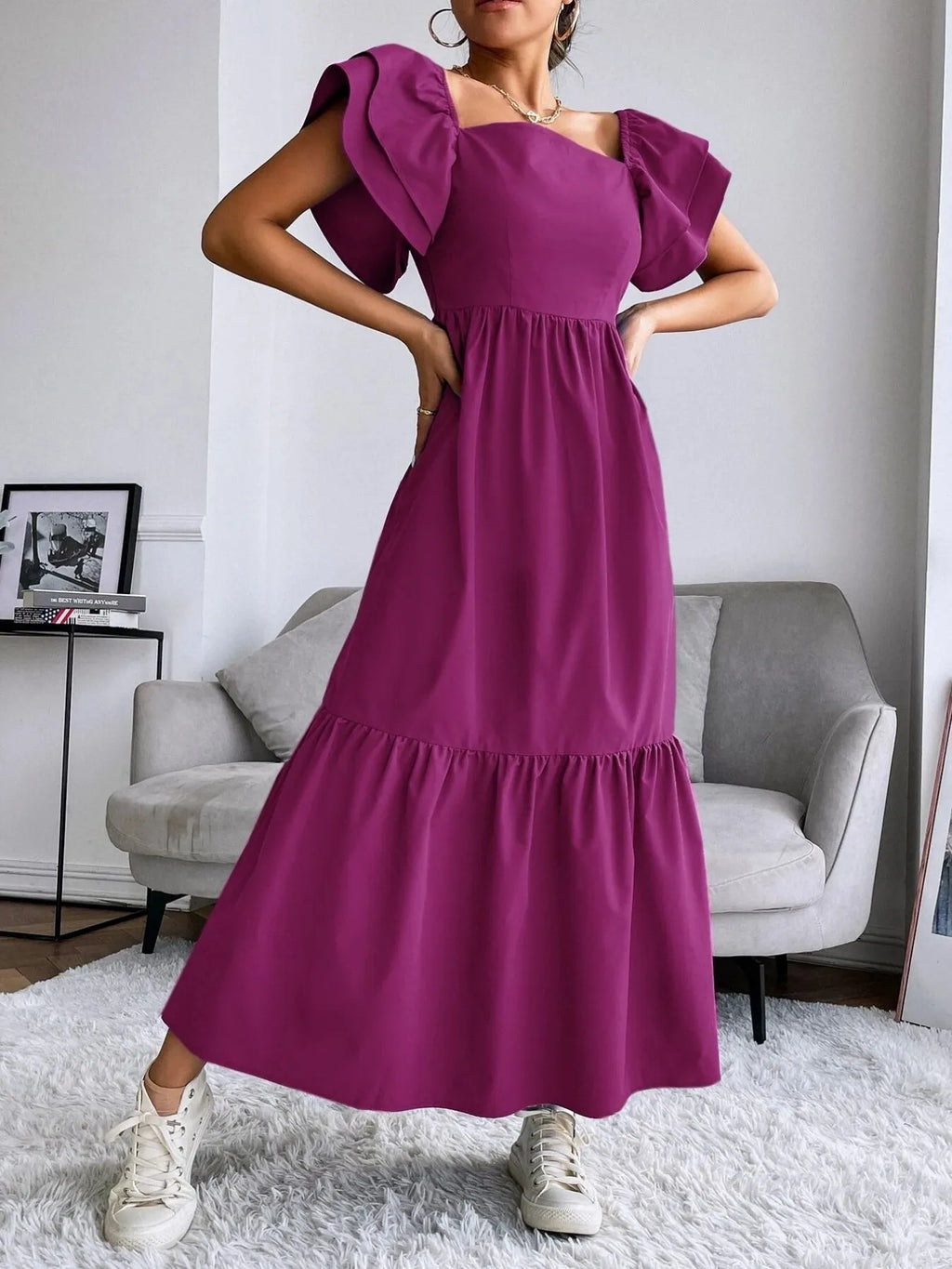 Tiered Square Neck Maxi Dress - Blushé Belle