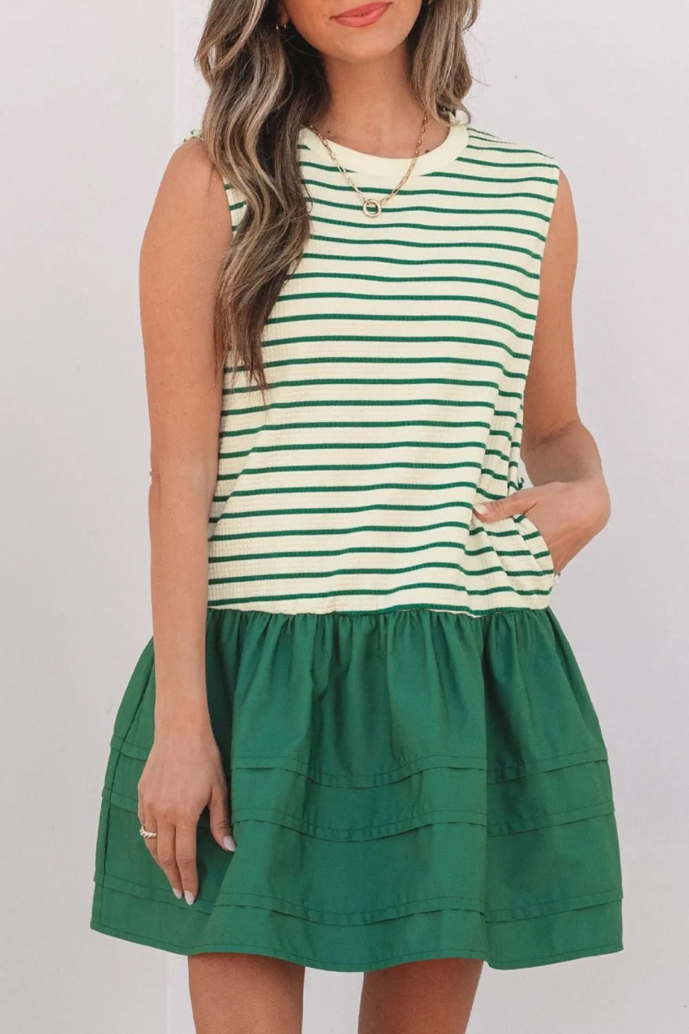 Stripe Woven Sleeveless Mini Dress - Blushé Belle
