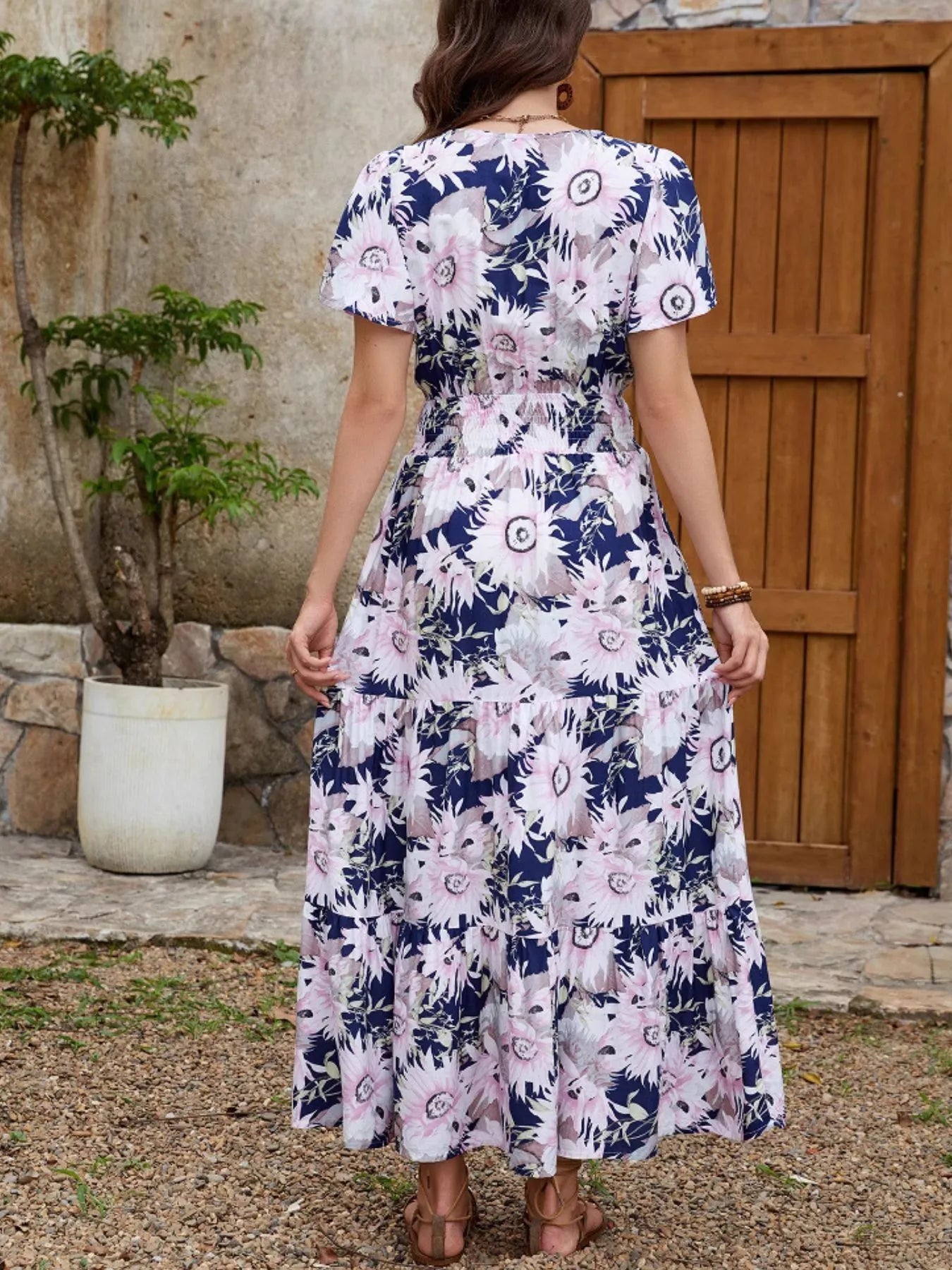 Floral Print Surplice Midi Dress - Blushé Belle
