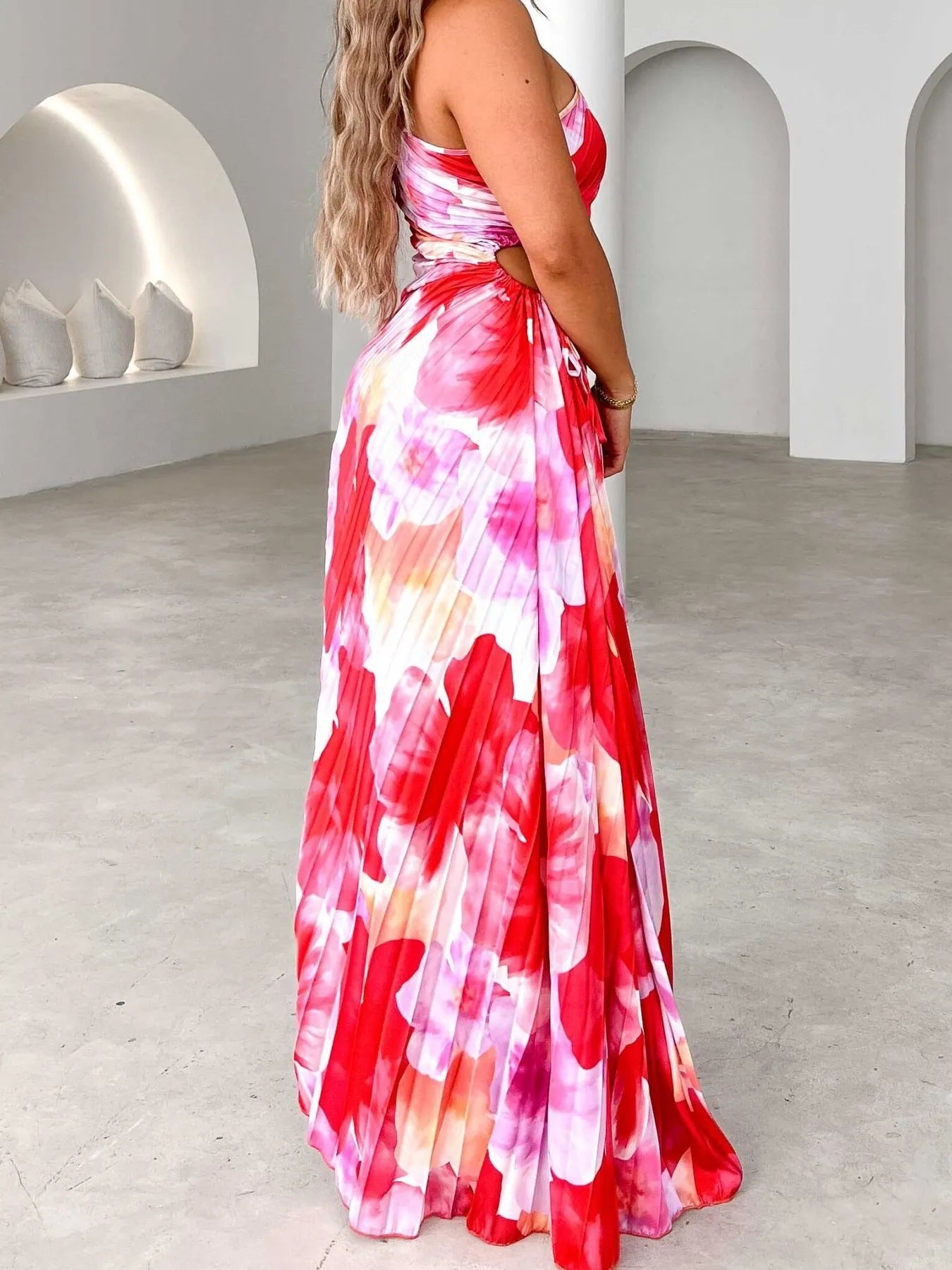 Printed One Shoulder Asymmetrical Maxi Dress - Blushé Belle
