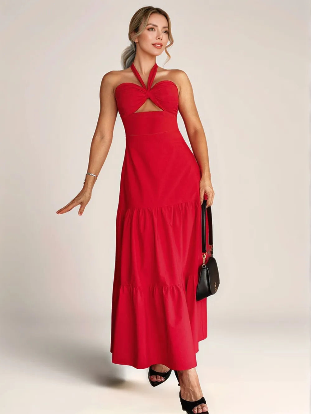 Twist Front Cutout Tiered Maxi Dress - Blushé Belle