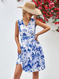 Floral V-Neck Tie Waist Sleeveless Dress - Blushé Belle