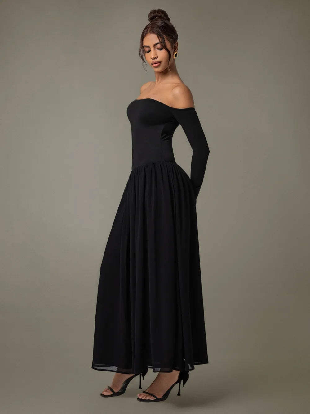 Off Shoulder Long Sleeve Maxi Dress - Blushé Belle